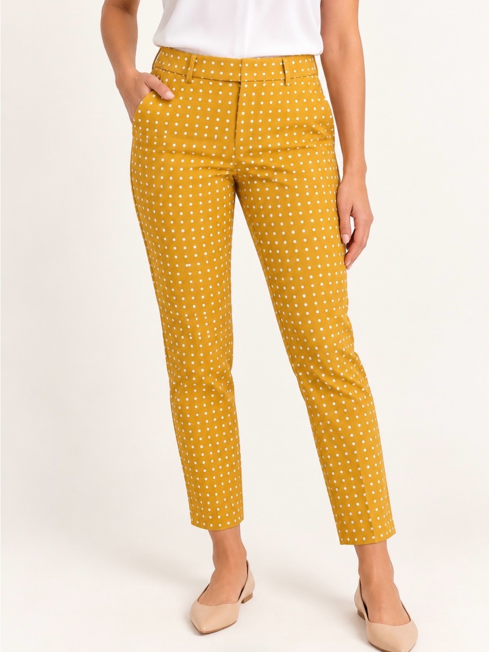 New York & Company Mustard Polka Dot Cropped Pants